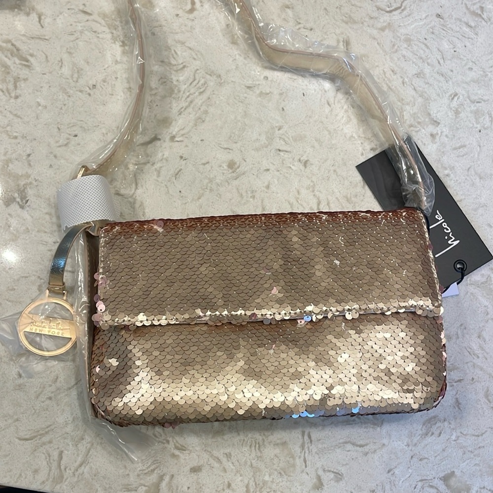 NWT gold sequin Nicole miller bag